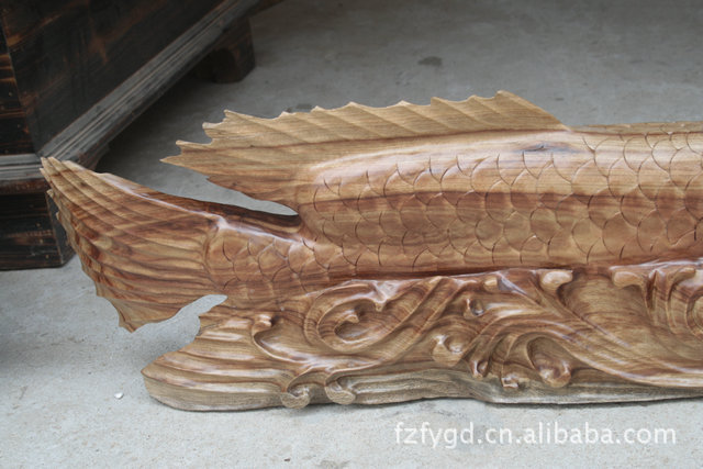 佛緣木雕 香樟木金龍魚風(fēng)水?dāng)[件與多功能茶臺的藝術(shù)融合